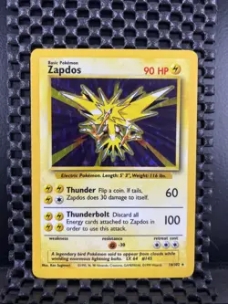 NM Zapdos 16/102 Holo Base Set Rare Vintage Pokemon Card WOTC 1999 - Image 1