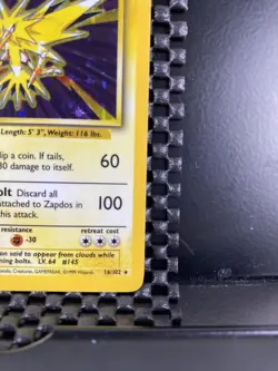 NM Zapdos 16/102 Holo Base Set Rare Vintage Pokemon Card WOTC 1999 - Image 5