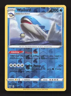 Wailord 032/185 Holo Rare Vivid Voltage Pokemon Reverse Holo Near Mint - Image 1