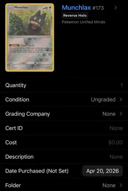 Munchlax 173/236 Unified Minds Reverse Holo Basic Pokemon TCG English Card - Image 3