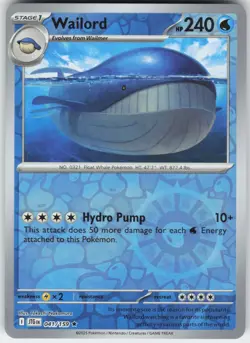 Wailord 041/159 Rare Journey Together Pokemon Reverse Holo Near Mint - Image 1