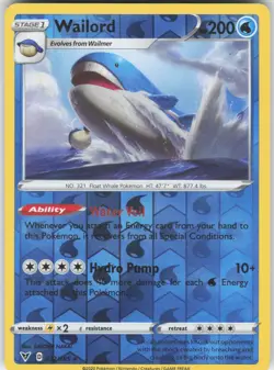 Wailord 032/185 Holo Rare Vivid Voltage Pokemon Reverse Holo Near Mint - Image 1