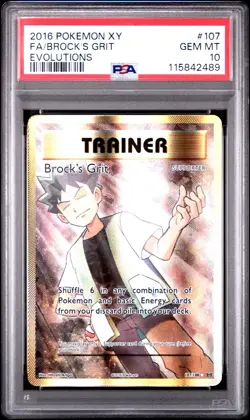 2016 POKEMON XY EVOLUTIONS #107 FA/BROCK'S GRIT EVOLUTIONS PSA 10 - Image 1