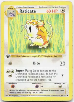 Pokemon TCG Raticate Base Set (Shadowless) Uncommon 040/102 Unlimited - Image 1