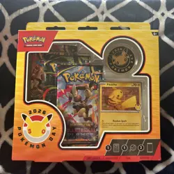 Pokemon TCG Pokemon Day 2026 Pikachu Box Promo Card Coin Booster Packs - Image 1