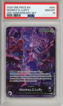 One Piece Graded: Monkey D. Luffy Leader OP09-061 2nd Anniversary Set PSA 10 - Image 1