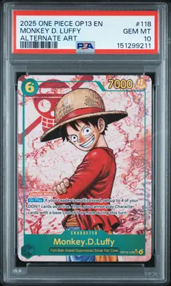 2025 ONE PIECE OP13-CARRYING ON HIS WILL ALTERNATE ART MONKEY D. LUFFY PSA 10 - Image 1