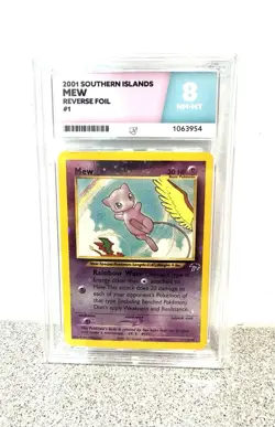 MEW 1/18 HOLO 🌈 2001 SOUTHERN ISLANDS POKEMON CARD - ACE 8 NM / MINT 🌀SWIRL🌀 - Image 1