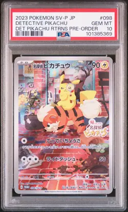 2023 POKEMON JAPANESE SV-P PROMO #098 DETECTIVE PIKACHU PSA 10 - Image 1