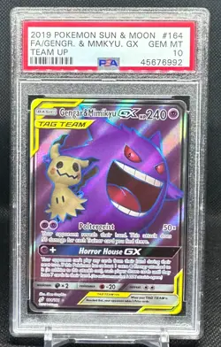 PSA 10 GENGAR & MIMIKYU GX #164 FULL ART 2019 POKEMON SUN & MOON TEAM UP - Image 1