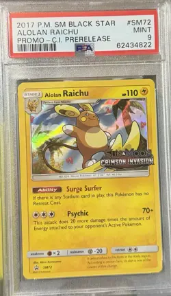 Pokemon Alolan Raichu SM72 SM Black Star Promo Prerelease Holo PSA 9 - Image 1