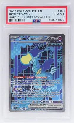 2025 Pokemon Scarlet And Violet Prismatic Evolutions Iron Crown EX #158 PSA 10 - Image 1