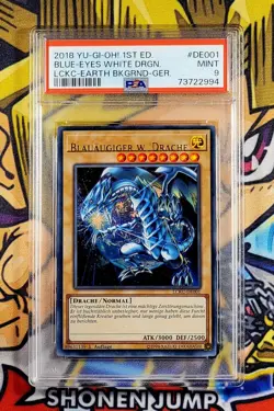 Yu-Gi-Oh! GERMAN BLUE-EYES WHITE DRAGON Misprint LOWER NAME LCKC Kaiba PSA 9 - Image 1