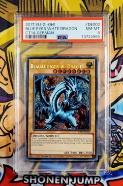 Yu-Gi-Oh GERMAN BLUE-EYES WHITE DRAGON MISPRINT Lower Name CT14 PSA 8 Secret - Image 1