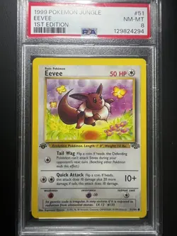 1999 POKEMON JUNGLE EEVEE 1ST EDITION NON-HOLO 51/64 PSA 8 - Image 1