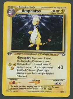2000 Pokemon TCG Neo Genesis 1st Edition Ampharos Holo Rare #1/111 MP/LP - Image 1