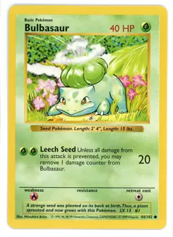 Bulbasaur 44/102 Base Set Shadowless Pokemon Card - Image 1