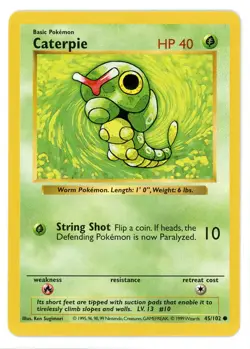 Caterpie 45/102 Base Set Shadowless Pokemon Card - Image 1
