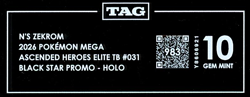 2026 Pokemon Ascended Heroes Elite TB #031 N's Zekrom Promo TAG 10 (983) RANK #1 - Image 3