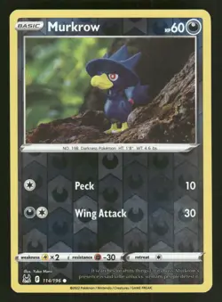 Murkrow 114/196 Common Lost Origin Pokemon Reverse Holo NM/M - Image 1