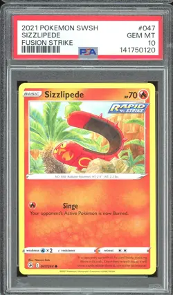 Pokemon TCG Sword & Shield Fusion Strike #047 Sizzlipede PSA 10 - Image 1