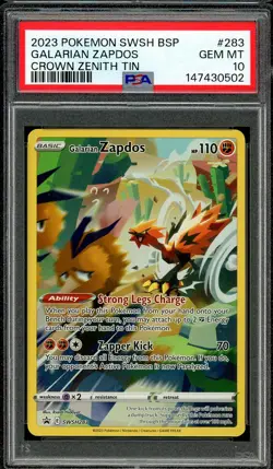 Pokemon TCG SWSH Black Star Promos #283 Galarian Zapdos Crown Zenith Tin PSA 10 - Image 1