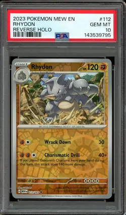 Pokemon Scarlet Violet 151 English #112 Rhydon Reverse Holo PSA 10 Low Pop - Image 1