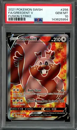 Pokemon TCG Sword & Shield Fusion Strike #256 Greedent V Full Art PSA 10 - Image 1