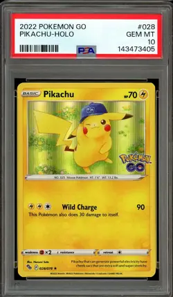 Pokemon TCG Sword & Shield Pokemon GO #028 Pikachu Holo Stamped PSA 10 - Image 1
