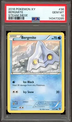 Pokemon TCG XY Steam Siege #36 Bergmite PSA 10 - Image 1