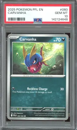 Pokemon TCG Mega Evolution Phantasmal Flames #060 Carvanha PSA 10 - Image 1
