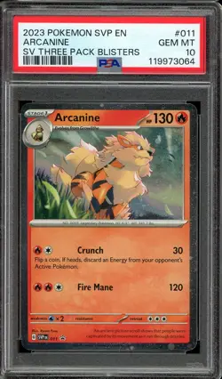 Pokemon TCG Scarlet & Violet Three Pack Blister #011 Arcanine Cosmos PSA 10 - Image 1