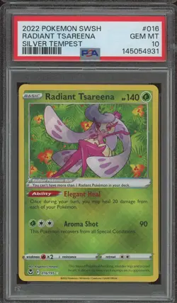 Pokemon TCG Sword & Shield Silver Tempest #016 Radiant Tsareena PSA 10 - Image 1