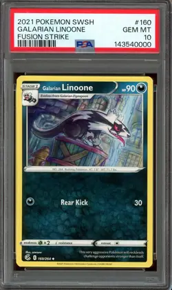 Pokemon Sword & Shield Fusion Strike #160 Galarian Linoone PSA 10 Gem Mint - Image 1