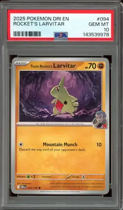 Pokemon Scarlet & Violet Destined Rivals #094 Team Rocket's Larvitar PSA 10 - Image 1