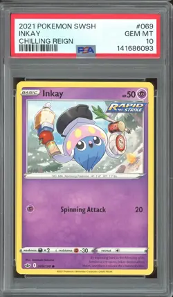 Pokemon TCG SWSH Chilling Reign #069 Inkay PSA 10 Low Pop - Image 1