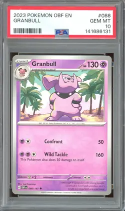 Pokemon TCG Scarlet & Violet Obsidian Flames #088 Granbull PSA 10 Low Pop - Image 1