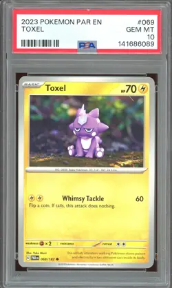 Pokemon TCG Scarlet & Violet Paradox Rift #069 Toxel PSA 10 Low Pop Yuka Morii - Image 1