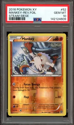 Pokemon TCG XY Steam Siege #52 Mankey Reverse Holo PSA 10 Low Pop - Image 1