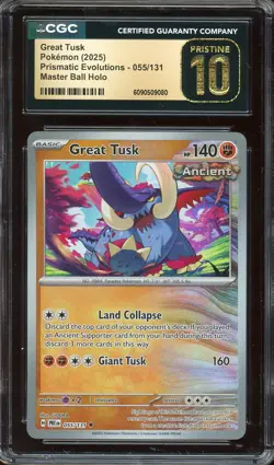 Pokemon TCG Prismatic Evolutions #055 Great Tusk Master Ball CGC PRISTINE 10 - Image 1