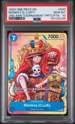 2024 One Piece EN Monkey D. Luffy 2nd Anniversary Tournament Promo #P-043 PSA 10 - Image 1