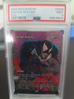 2025 MTG MARVEL'S SPIDER-MAN: SOURCE MATERIAL FOIL #0026 SAVAGE BEATING PSA 9 - Image 1
