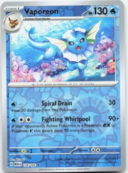 Vaporeon 134/165 Rare 151 Pokemon Reverse Holo Near Mint - Image 1