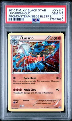 2016 POKEMON XY PROMO STEAM SIEGE BLISTER PROMO XY140 LUCARIO SWIRL HOLO PSA 10 - Image 1