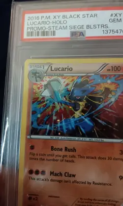 2016 POKEMON XY PROMO STEAM SIEGE BLISTER PROMO XY140 LUCARIO SWIRL HOLO PSA 10 - Image 2