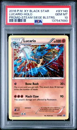 2016 POKEMON XY PROMO STEAM SIEGE BLISTER PROMO XY140 LUCARIO SWIRL HOLO PSA 10 - Image 3