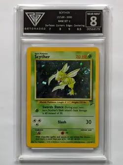 Scyther | 17/130 | Base Set 2 | Pokemon TCG | Rare Holo + Swirl | Graded 8 - Image 1