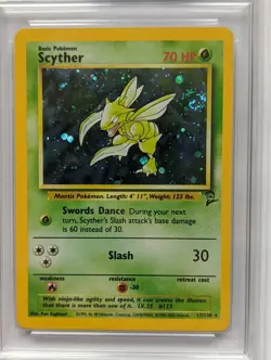Scyther | 17/130 | Base Set 2 | Pokemon TCG | Rare Holo + Swirl | Graded 8 - Image 2