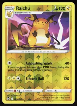 Raichu 050/195 Uncommon Silver Tempest Pokemon Reverse Holo LP - Image 1