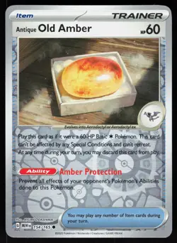 Antique Old Amber 154/165 Common 151 Pokemon Reverse Holo NM - Image 1